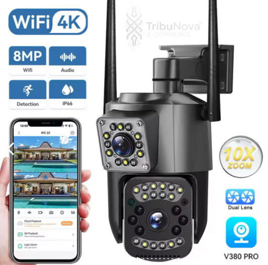 Cámara PTZ Exterior Dual Wifi Visión Nocturna 360 V380